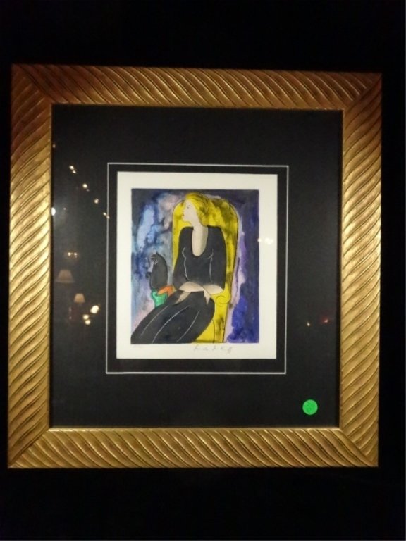 LINDA LE KINFF SERIGRAPH, SEATED WOMAN WITH BLACK CAT, (1 of 5)