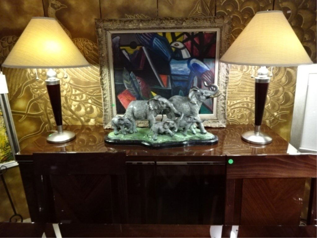 PAIR MODERN WOOD AND METAL TABLE LAMPS, NICKEL FINISH (1 of 7)