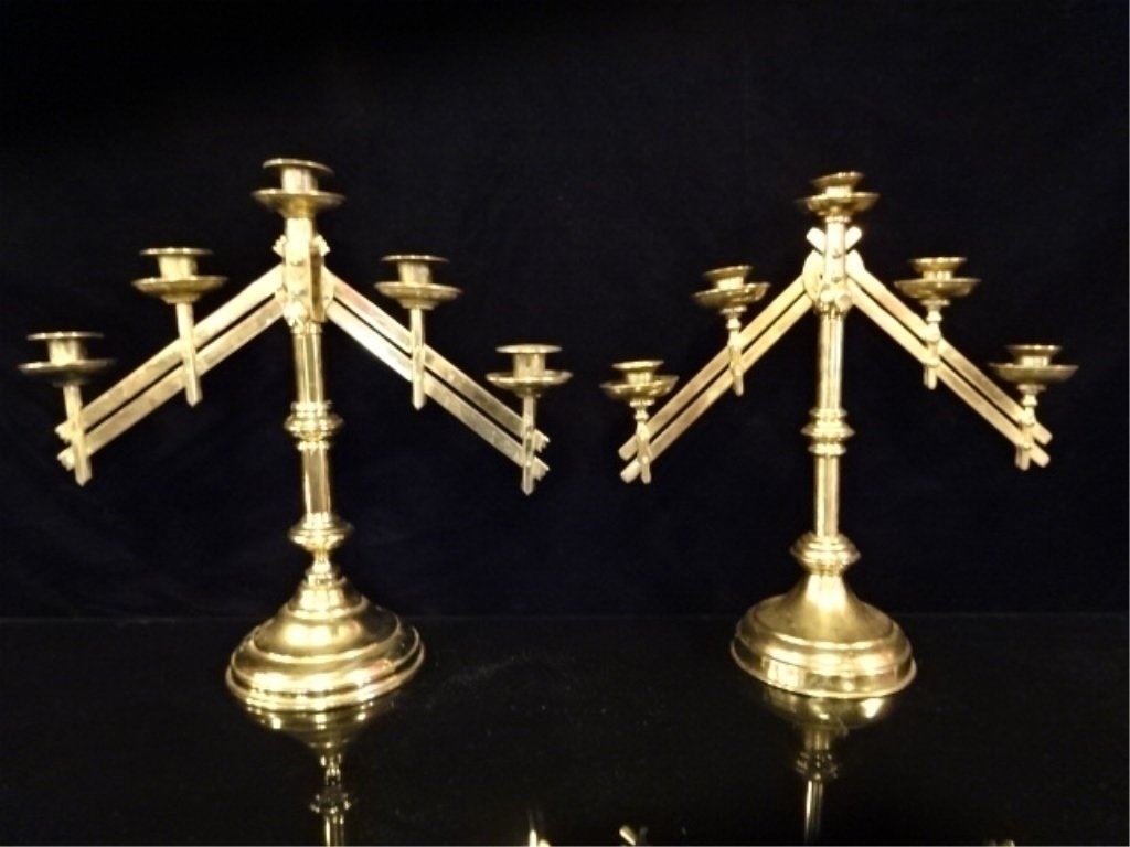 2 BRASS ALTAR CANDELABRA, NEAR PAIR, WITH ADJUSTABLE (1 of 10)