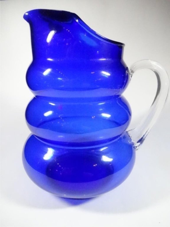 HARPO COBALT GLASS PITCHER, LOUIE GLASS CO, 1930's, (1 of 5)