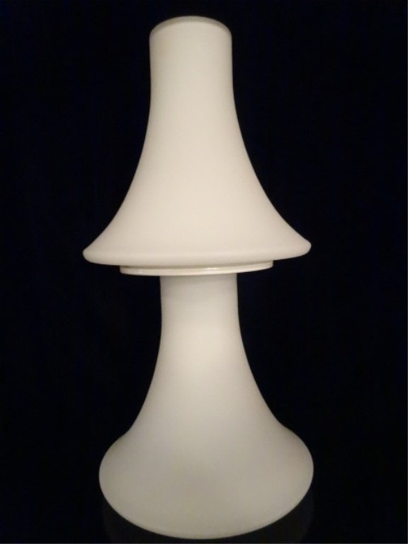 1970's WHITE GLASS LAMP, LIGHTED BASE AND TOP, (1 of 5)