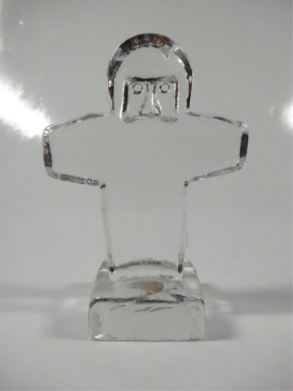 ERIK HOGLUND BODA CRYSTAL FIGURE, MAN IN CROSS, APPROX: ERIK HOGLUND BODA CRYSTAL FIGURE, MAN IN CROSS, APPROX 5.5"H