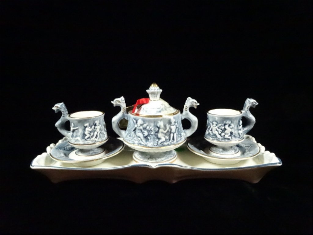 6 PC R. CAPODIMONTE PORCELAIN DEMITASSE SET, INCLUDES 2 (1 of 6)