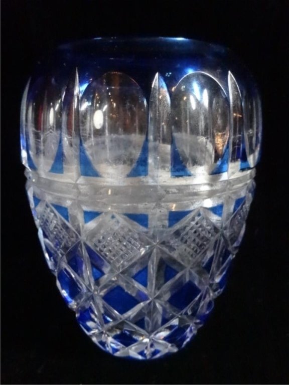 COBALT CUT TO CLEAR CRYSTAL VASE, EXCELLENT CONDITION, (1 of 5)