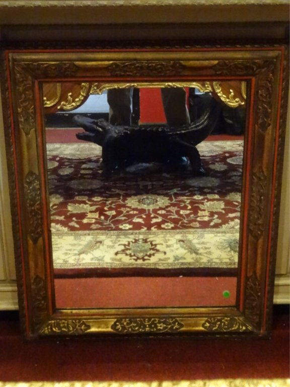 VINTAGE GILT WOOD MIRROR, CARVED FRAME, 34" X 29", (1 of 6)