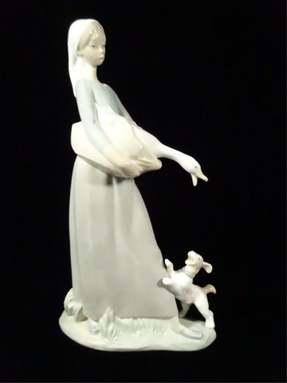 RETIRED LLADRO PORCELAIN FIGURINE "GIRL W/GOOSE & DOG", (1 of 6)