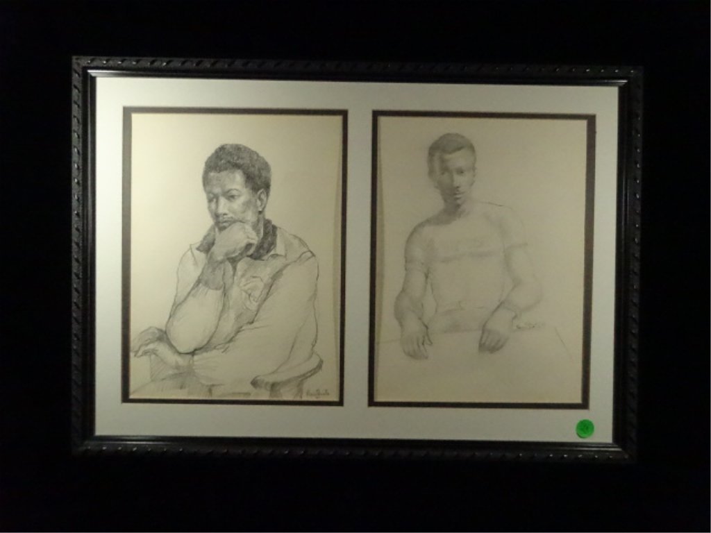 2 BEN SHUTE PENCIL DRAWINGS ON PAPER, PORTRAITS, SIGNED (1 of 8)