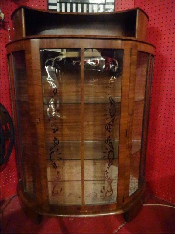 1930's BOW FRONT BAR OR DISPLAY CABINET, GLAZED FRONT, (1 of 6)