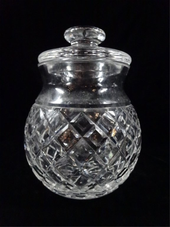 CRYSTAL CANDY JAR WITH LID, CHIP TO RIM, APPROX 8"H (1 of 5)