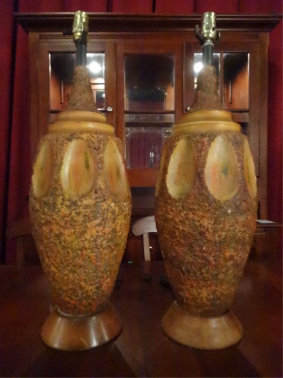 PAIR MID CENTURY MODERN CERAMIC LAMPS, APPROX 28"H (1 of 6)