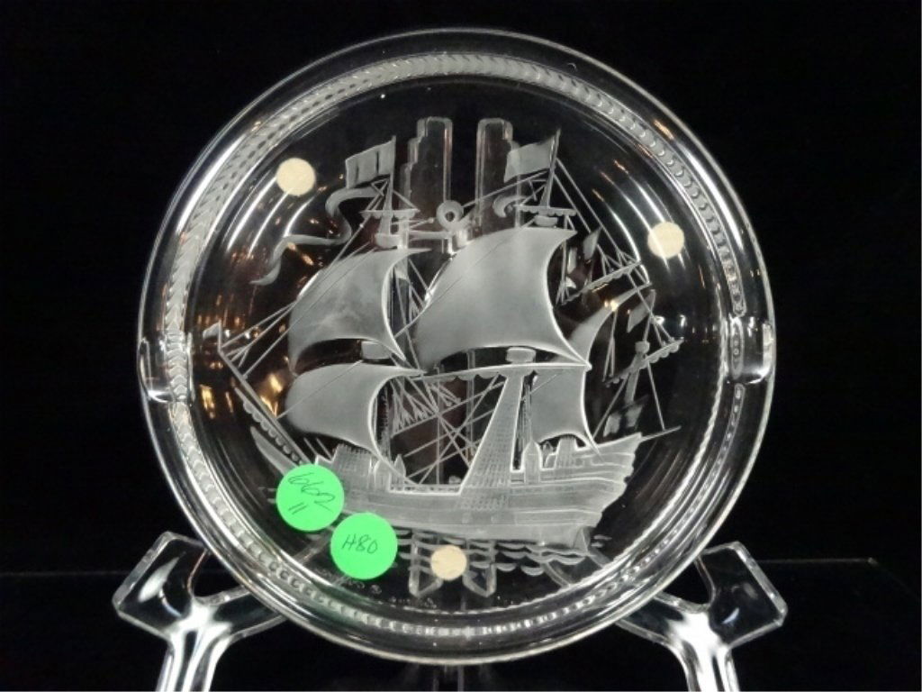 LALIQUE CRYSTAL ASHTRAY, SANTA MARIA CLIPPER SHIP, (1 of 3)
