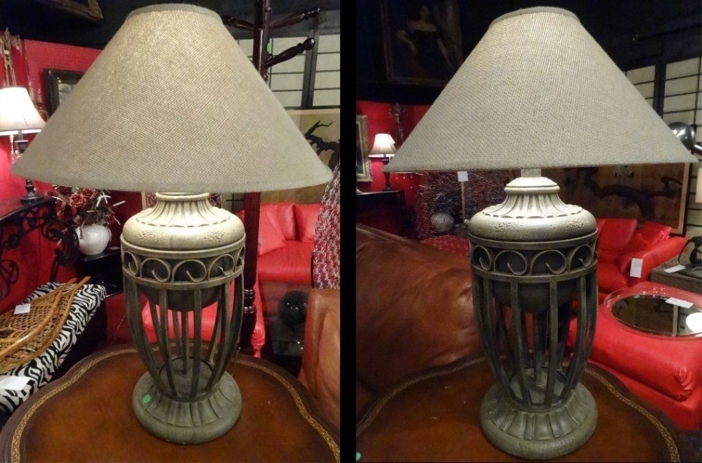 PAIR MODERN METAL URN STYLE LAMPS, APPROX 28"H, (1 of 6)