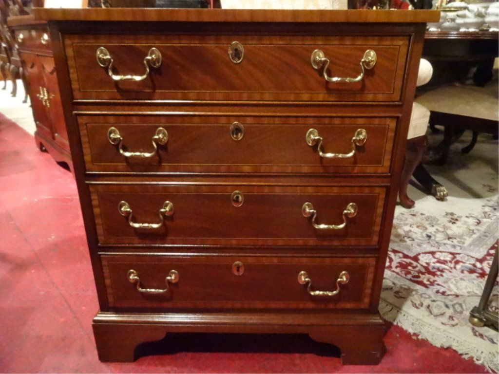 THOMASVILLE MAHOGANY 4 DRAWER CHEST, BRASS PULLS,