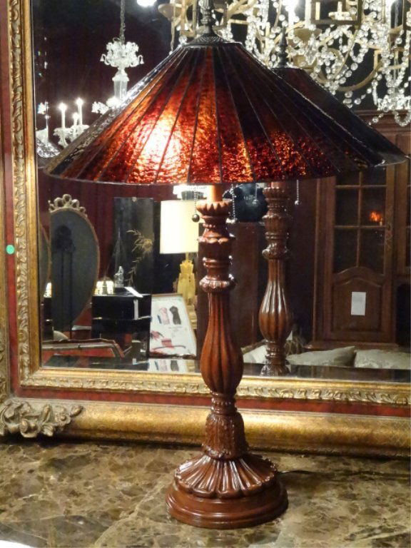 TALL TIFFANY STYLE STAINED LEADED GLASS LAMP, # 1 OF (1 of 5)