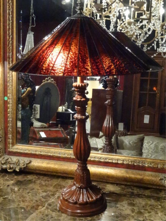 TALL TIFFANY STYLE STAINED LEADED GLASS LAMP, # 2 OF (1 of 4)
