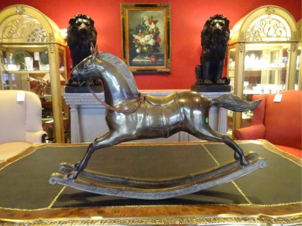 LARGE VINTAGE BRASS ROCKING HORSE, VERY GOOD CONDITION. (1 of 7)