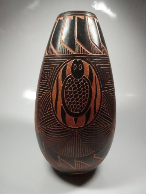 SIGNED ART POTTERY VASE, BEAR & TURTLE DESIGN, APPROX (1 of 8)