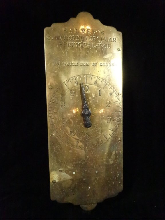 SALTER'S IMPROVED CIRCULAR SPRING BALANCE SCALE, BRASS (1 of 5)