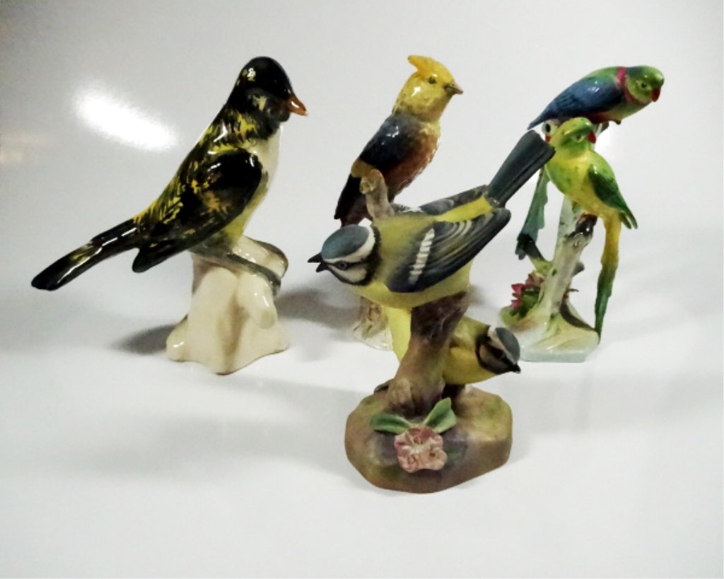 4 PC PORCELAIN BIRD FIGURINES, INCLUDES PARAKEET BY (1 of 10)
