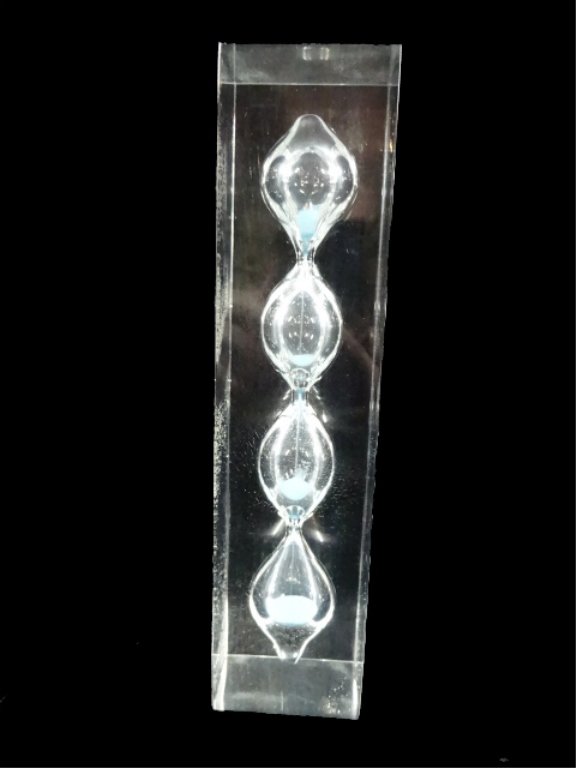 LUCITE SAND TIMER, MULTIPLE LEVELS, BLUE SAND, SOME (1 of 5)