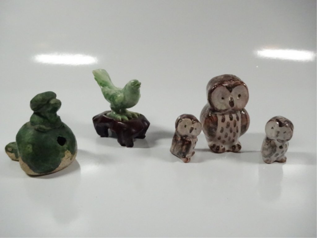 5 PC BIRD FIGURINES, INCLUDES POTTERY WHISTLE, CARVED (1 of 10)