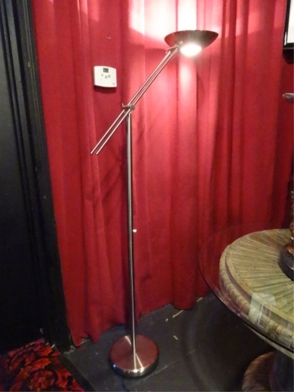 BRUSHED METAL TORCHIERE/READING LAMP, ADJUSTABLE TOP, (1 of 4)