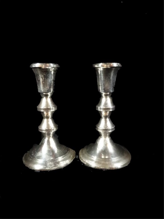 PAIR DUCHIN STERLING SILVER CANDLE HOLDERS, WEIGHTED, (1 of 3)