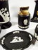 9 PC WEDGWOOD BLACK JASPERWARE, INCLUDES VASE APPROX 5 - 5