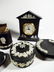 9 PC WEDGWOOD BLACK JASPERWARE, INCLUDES VASE APPROX 5 - 6
