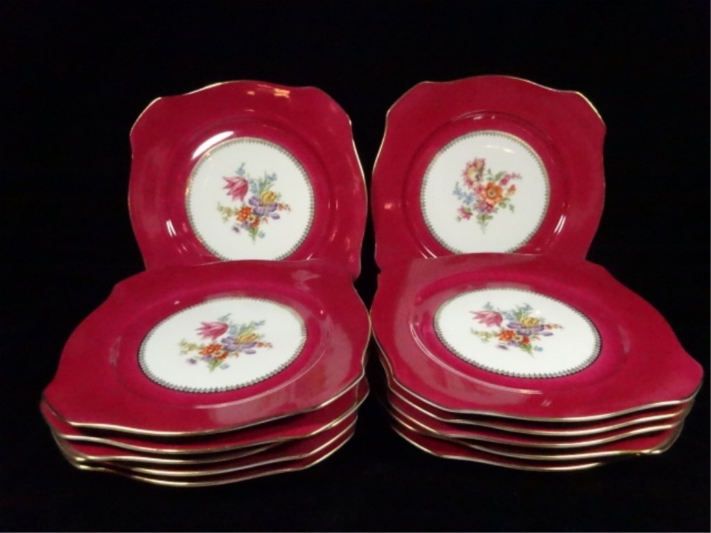 12 PC LUNCHEON PLATE SET, PINK, SOME LOSS OF FINISH, (1 of 5)