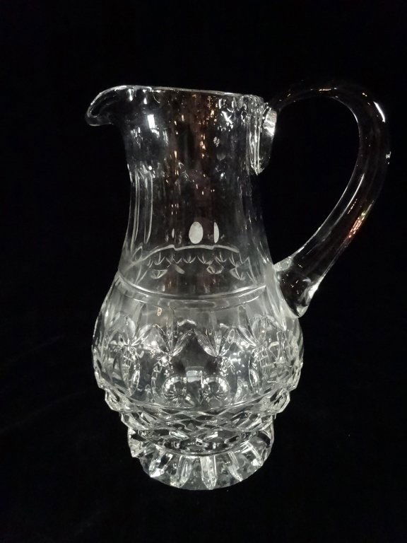 CRYSTAL PITCHER, APPROX 10"H, CHIP TO BASE (1 of 3)