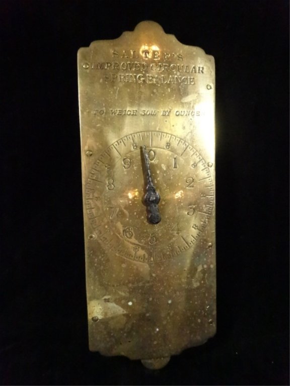 SALTER'S IMPROVED CIRCULAR SPRING BALANCE SCALE, BRASS (1 of 5)