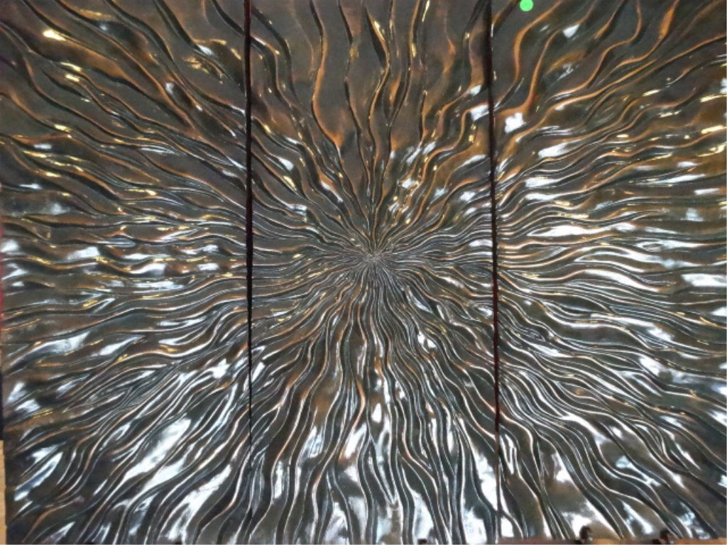 HUGE 3 PANEL TRIPTYCH ART, SUN BURST IN BAS RELIEF (1 of 7)