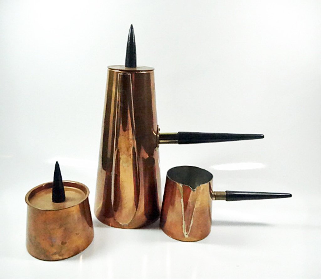 3 PC MID CENTURY MODERN DUORO COPPER COFFEE SET, MADE (1 of 6)