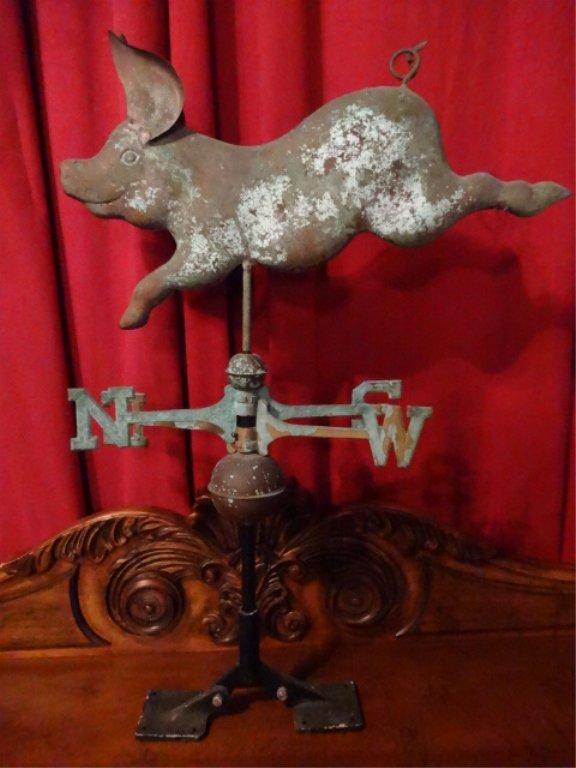 COPPER LEAPING PIG WEATHERVANE, SOLID VINTAGE (1 of 6)