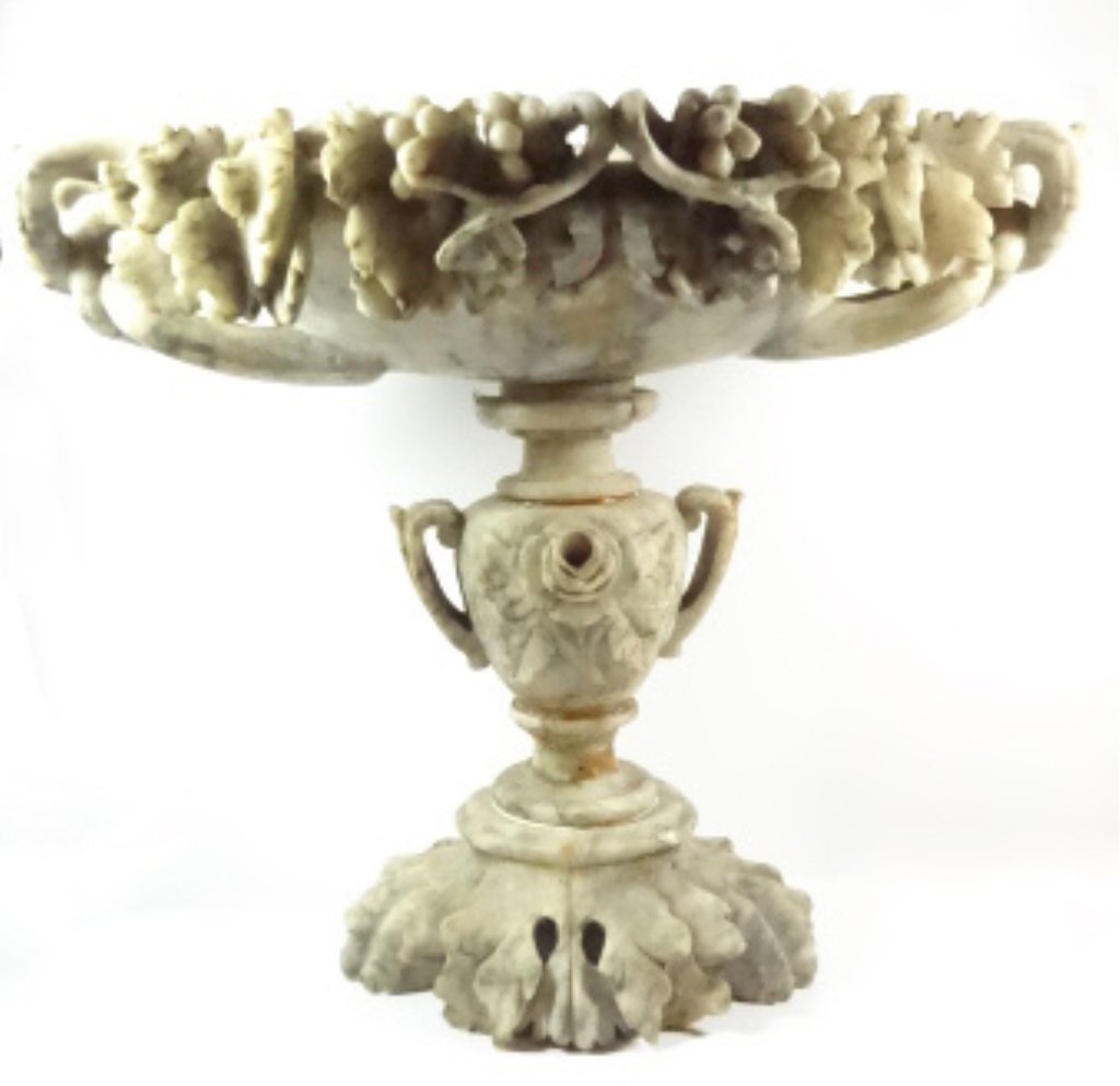 CARVED MARBLE CENTERPIECE BOWL ON PEDESTAL, APPROX 14"H (1 of 8)