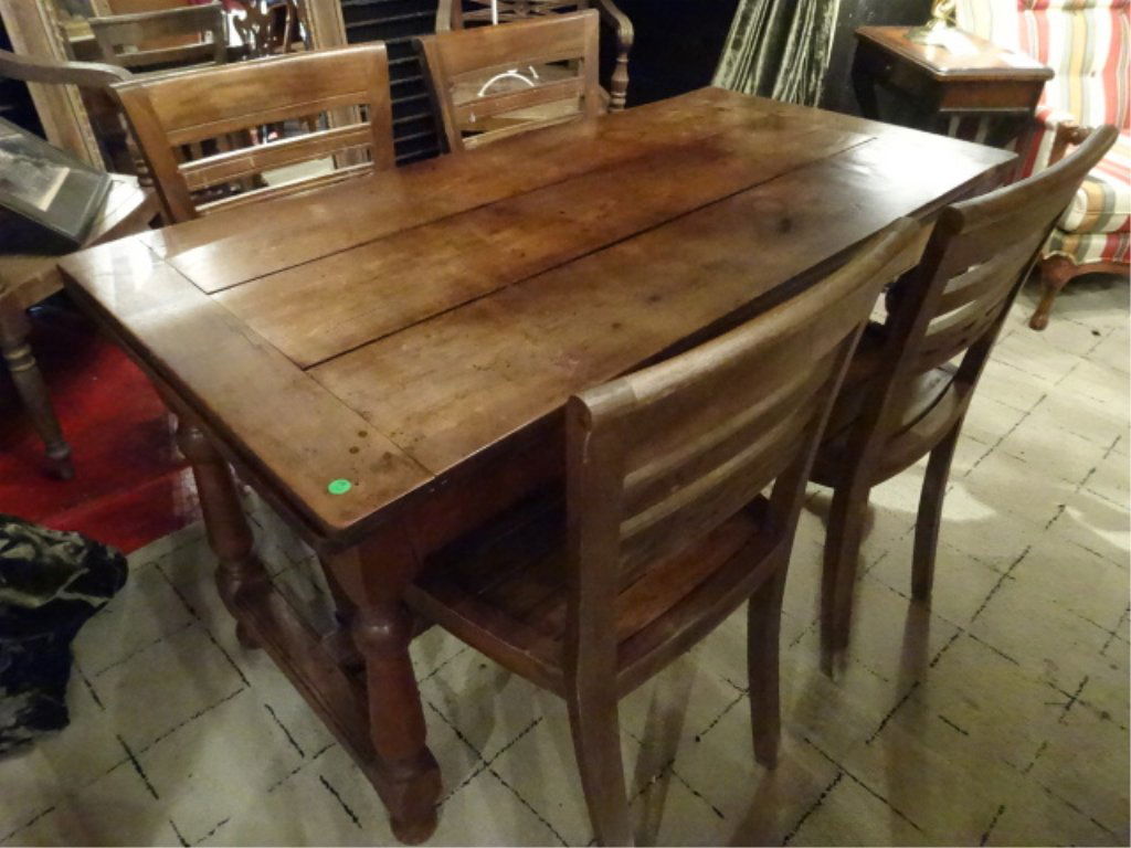 ANTIQUE WOOD EXTENSION DINING TABLE, DRAW LEAVES, WITH (1 of 8)