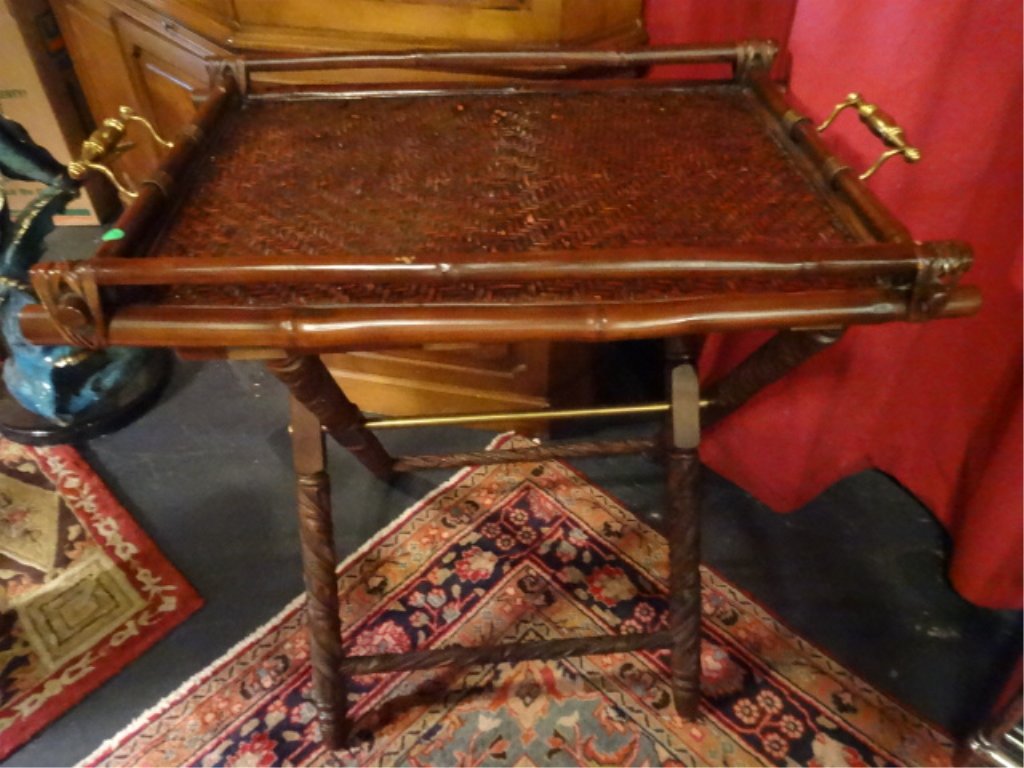 RALPH LAUREN SUSSEX TRAY TABLE, MAHOGANY AND RATTAN (1 of 7)