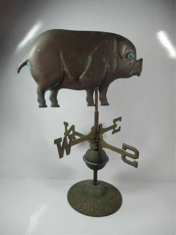 DECORATIVE PIG WEATHERVANE, COPPER & BRASS, ON TABLETOP (1 of 4)