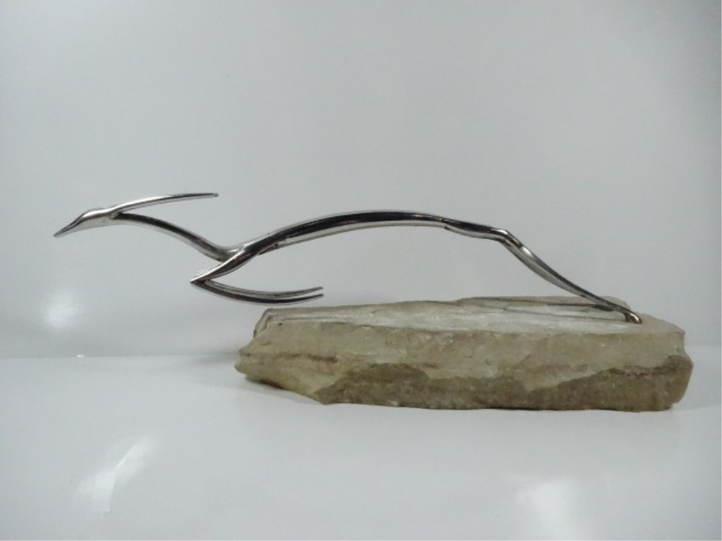 CHROME GAZELLE SCULPTURE, MOUNTED ON STONE, SOME (1 of 4)