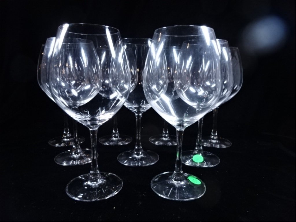 9 SPIEGELAU CRYSTAL WINE GLASSES, ETCHED S AND CROWN