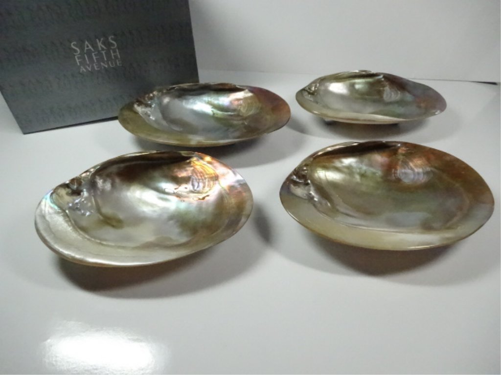 4 PC POLISHED IRIDESCENT SHELL DISHES, LARGEST APPROX 6 (1 of 5)