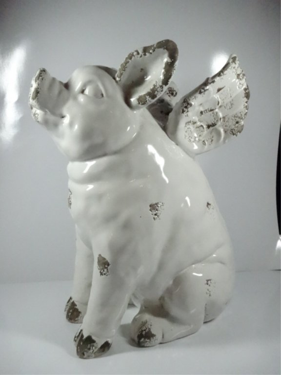 CERAMIC FLYING PIG SCULPTURE, APPROX 14.5"H (1 of 6)