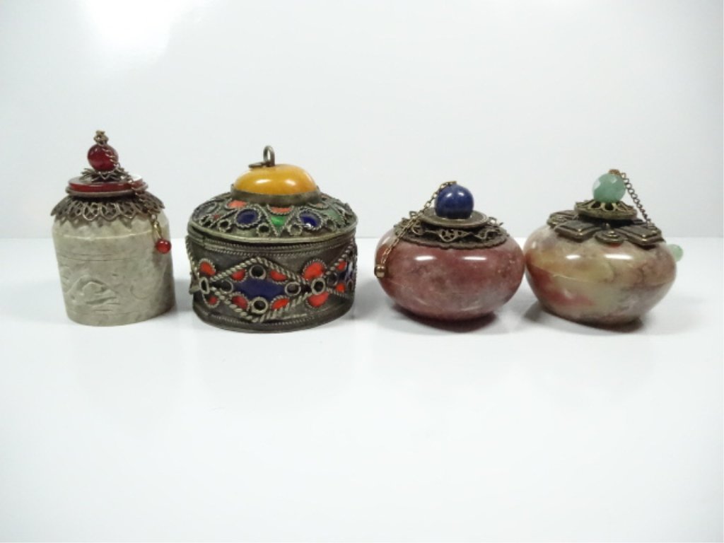 4 PC TRINKET BOXES, 3 CARVED STONE, 1 METAL BOX MADE IN (1 of 5)