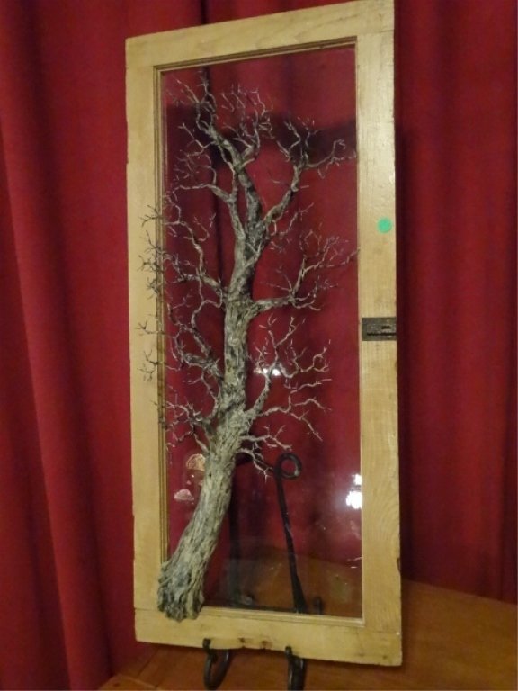 LARGE ART PANEL, VINTAGE WINDOW PANE WITH APPLIED WIRE (1 of 4)