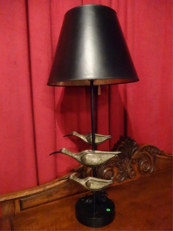 LARGE MID CENTURY LAMP, 3 METAL BIRDS, BLACK BASE AND (1 of 4)