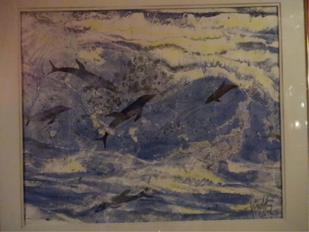 EDITH FERULLO 3 DOLPHINS WATERCOLOR MIXED MEDIA (1 of 8)