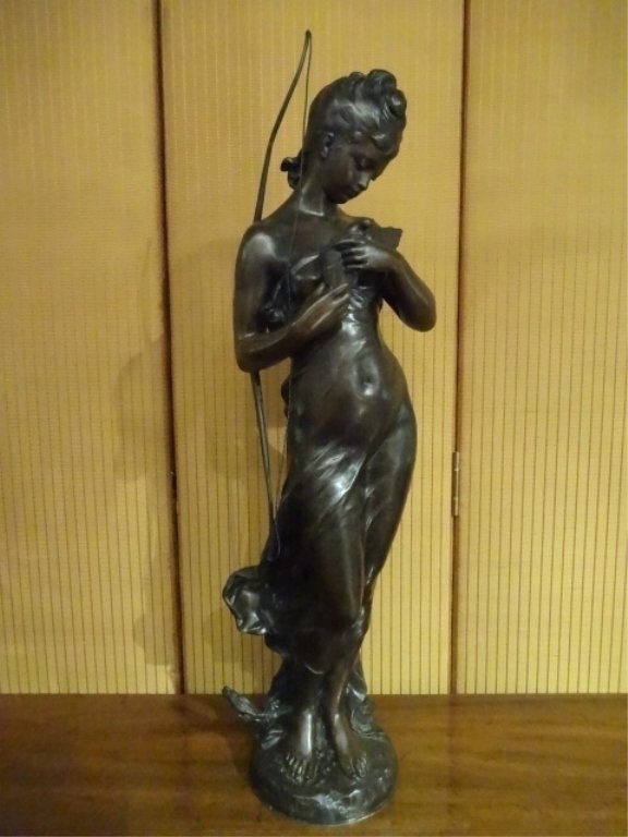 BRONZE SCULPTURE AFTER HIPPOLYTE MOREAU, FEMALE WITH (1 of 9)