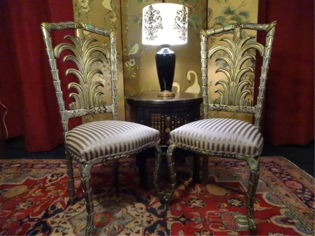 PAIR ANDRE ORIGINALS SILVER FINISH CHAIRS, HOLLYWOOD (1 of 7)