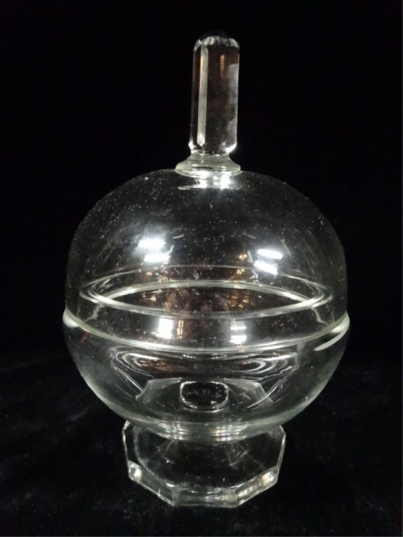 CRYSTAL CANDY DISH WITH LID, SIGNED ON BASE, APPROX (1 of 5)